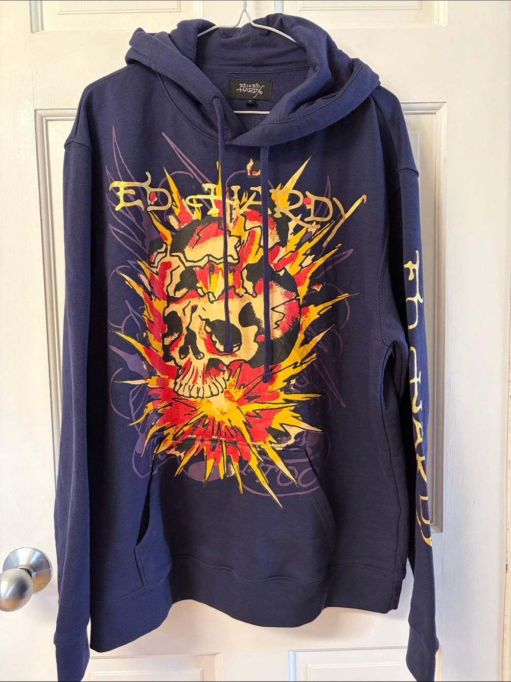 Ed Hardy Navy Exploding Skull Graphic Pullover Sweatshirt Hoodie NWT men’s large